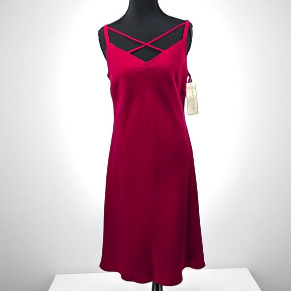 Evan-Picone Dress Woman 8 Rasberry Red Sleeveless Crisscross Straps Cocktail NWT - Picture 1 of 8